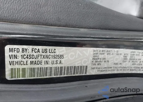 2022 Dodge Durango Pursuit Awd z USA, uszkodzony, nr VIN 1C4SDJFTXNC192585